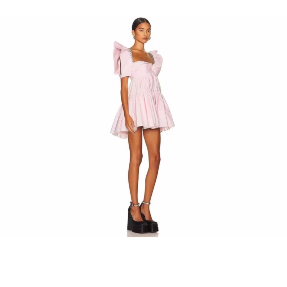 AREA Crystal Trim Poplin Mini Dress